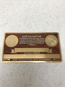 VINTAGE METAL SOCIAL SECURITY CARD (50s-60s) USA Serenity Prayer New-Mint.  R