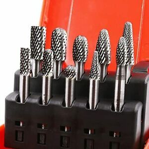 WUWTOOLS Tungsten Carbide Rotary Burrs Set 1/4 Shank file bit 10PCS Double cut R
