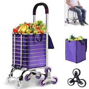 8 Wheels Folding Shopping Cart Grocery Trolley Laundry Stair Climbing Handcart