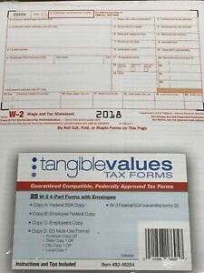 2018IRS TAX FORMS KIT:: W-2 Wage Stmts 6-pt LASER 25 employees+Envelopes+(3)W-3