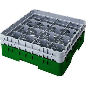 CAMBRO 16 COMP. GLASS RACK, FULL SIZE, 5.25&#034; H MAX. SHERWOOD GREEN 16S434-119