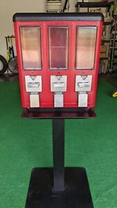 Vintage Triple Head Candy Vending Machine w/ Stand / 3-Head / 25 Cent