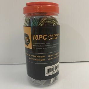 Flat Bungee Cord 10 piece Assorted Size Set (10, 24, 36 &amp; 48 inch) Sturdy Hooks