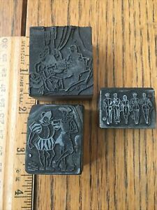 Letterpress Printer Blocks/Cuts Figures Lot of 3