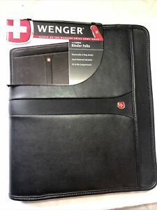 NEW Wenger SwissGear Carina Binder Portfolio Black LEATHER Zipper Paper Pad