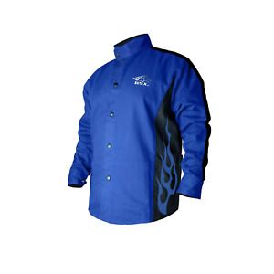 BSX Flame-Resistant Welding Jacket - Blue with Blue Flames, Size Medium