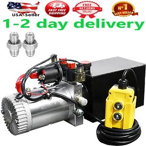 8 Quart DC 12V Hydraulic Pump Power Supply Unit Pack Double Acting Dump Trail...