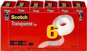 Scotch Transparent Tape, 3/4 in x 1296 in, 6 Boxes 600 6PK