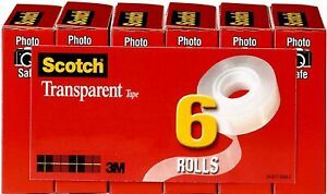 Scotch Transparent Tape, 3/4 in x 1296 in, 6 Boxes 600 6PK