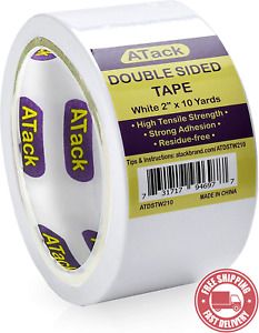 Atack  Double - Sided  Tape  White ,  2  Inches  X  10  Yards ,  Heavy  Duty  Do