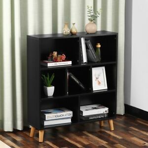 36&#034; H 7 Cube Storage Organizer Bookcase with Wooden Legs in Rustic Wood