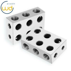 1-2-3 123 Matched Pair Steel Blocks Precision 0.0002&#034; With 11 Holes
