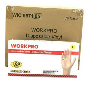 Workpro Disposable Gloves Vinyl Powder Free Protective, Large, Case of 1000