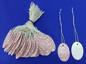 100 Pink &amp; White Oval Designer Print Merchandise Strung Price Tags