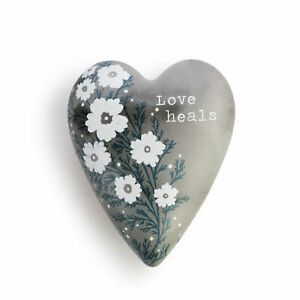 DEMDACO Love Heals Floral 3.5 Inch Resin Stone Art Heart Keeper Trinket Dish