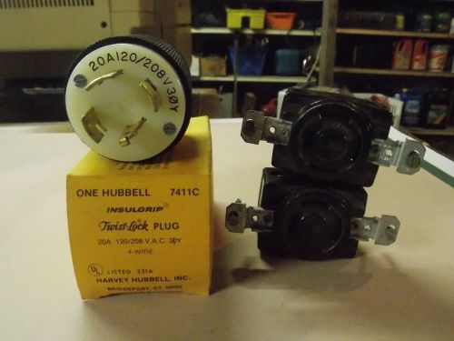 7411 hubbell plug and 2 matching receptales 3p 4w 20a 120/208v