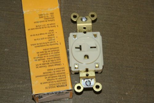 HUBBELL HBL54611 Single receptacle ivory 2 pole 3 wire grounding 20A 250V