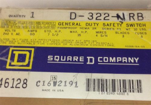 Square D D322NRB 60 AMP Safety Switch/Disconnect