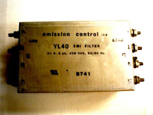 Emission Control,Ltd. EMI/RFI Filter, Ind Elec Power 40A, 3PH, 250V AC, 50/60 HZ