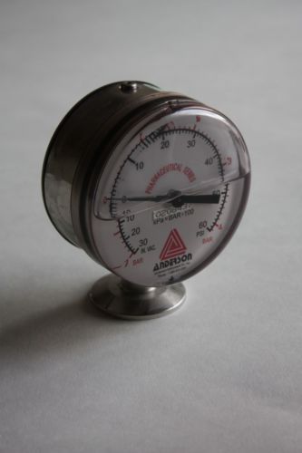 Anderson 1.5&#034; sanitary tri-clamp pressure gauge 30-0 vac -0-60 psi / -1-4 bar for sale