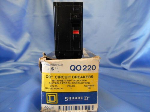 Square d qo220 circuit breaker 20 amps, 2 poles, 120/240v, 50/60 hz. new surplus for sale