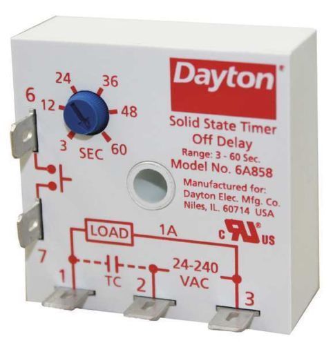 DAYTON 6A858 SOLID STATE TIMER OFF RELAY 3-60 SECONDS - NEW OLD STOCK