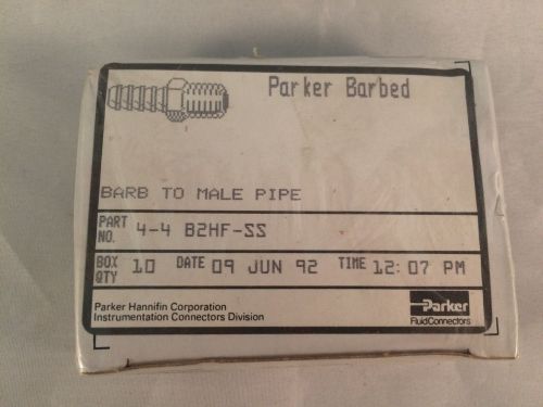 Box of 10 parker 4-4 b2hf-ss 316 stainless steel barb connectors nib! for sale