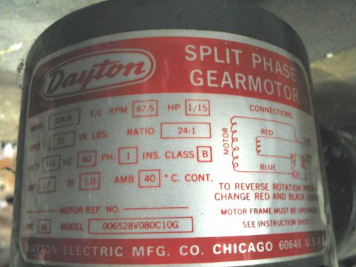 Dayton split phase gear motor ac 115v 2z816 set up for polishing. for sale