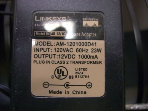 Genuine linksys ad12/1c am-1201000d41 power supply ip 120v 60hz 23w op 12v 1000m for sale
