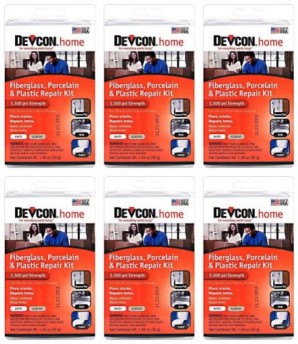 (6)Devcon 90216 Epoxy Fiberglass Porcelain Bathtub Repair Kit White/Almond 90216