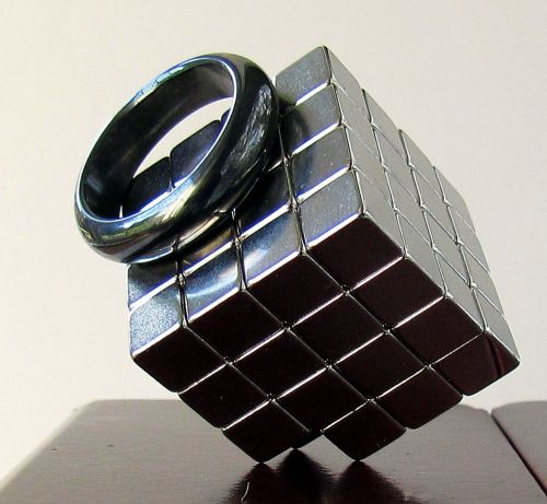 64 1/4&#034; neodymium cube magnets n42 + bag + magnetic hematite ring! for sale