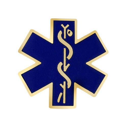 Prestige Medical Shirt Pin, 2012, EMT, Star of Life, Gold &amp; Navy, NEW!