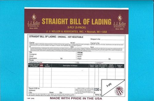 Jj keller 346 (007-mp) straight bill of lading 5-pack, 3-ply, snap-out format for sale