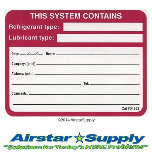 &#034; this system contains &#034;  • system refrigerant / oil label • pack of (10) labels for sale