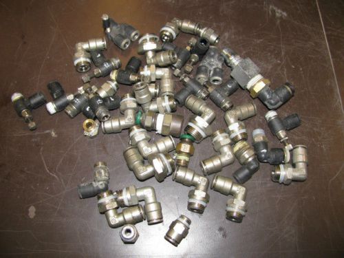 42 piece box lot of push to connect air fittings and air flow regulators for sale