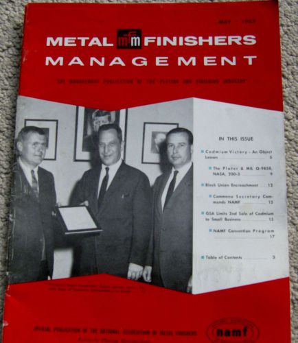 vintage METAL FINISHERS MANAGEMENT magazine May 1963 NAMF cadmium PLATING