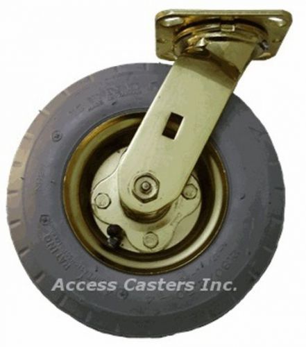 8DHPGS 8&#034; Swivel Brass Plated Grey Pneumatic Wheel, Ball Bearings, 250 lbs Cap