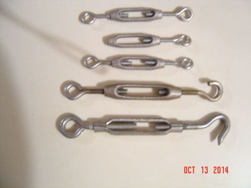 5 VINTAGE STEEL TURNBUCKLES EYE-EYE AND HOOK-EYE 3/16, 1/4,LARSON 3/8