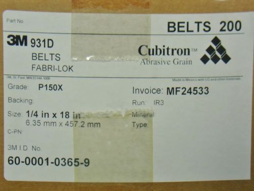 3M Cubitron 931D Belts FABRI-LOK P150X 1/4&#034;x18&#034; Box of 200