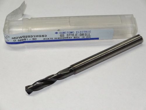 Sumitomo 13/64&#034; .2031&#034; 3xd solid carbide oil coolant-thru stub length gs-drill for sale