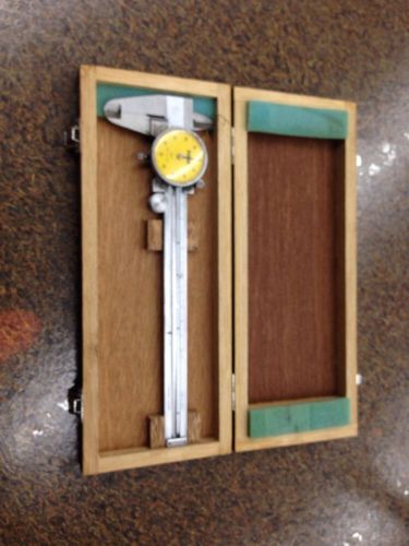 NSK Japan 6&#034; Vernier Caliper 780-701 with Wooden Case - Yellow Face Dial
