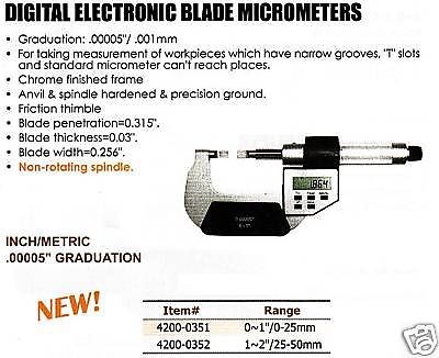 Digital Electronic Blade Micrometers Range 0 - 1&#034; NEW