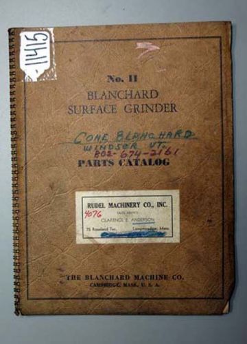 Blanchard Parts Catalog for No. 11 Surface Grinder (Inv.16972)