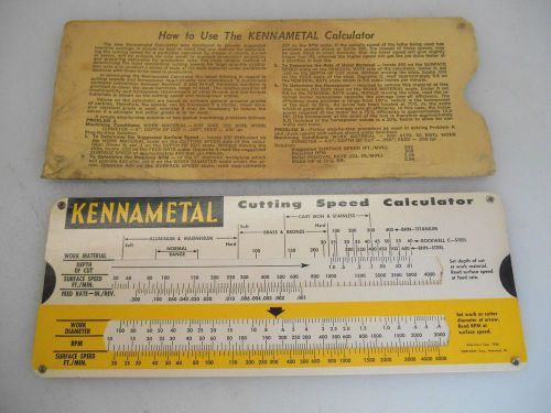 KENNAMETAL  CUTTING SPEED CALCULATOR , 1958