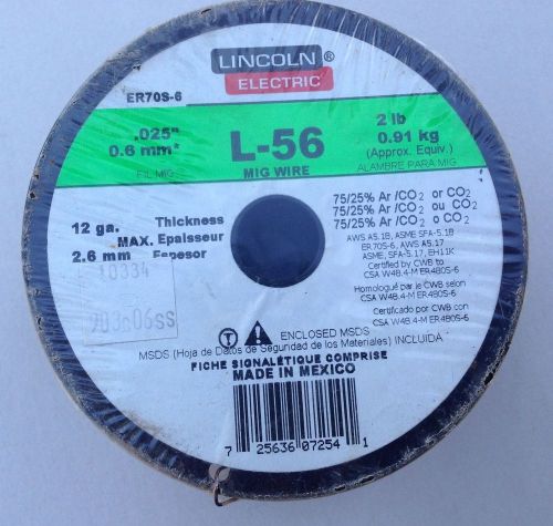 LINCOLN ELECTRIC L-56 .025&#034; 0.6mm* MIG WIRE 2LB SPOOL  ER70S-6