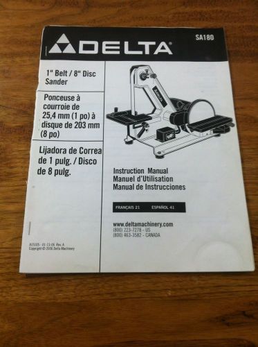 Delta sa180 1&#034; belt/8&#034; disc sander instruction manual only for sale