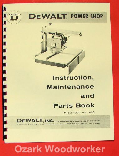 DEWALT Power Shop 1200 &amp; 1400 Radial Arm Saw Instructions &amp; Parts Manual 0262