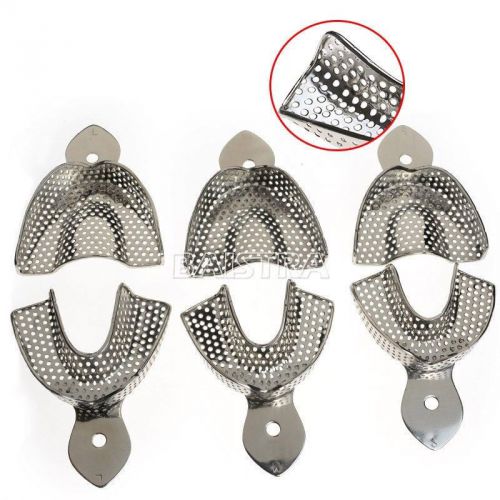 1 Kit/6pcs Dental Impression Stainless Steel Trays Autoclavable Big Middle Small