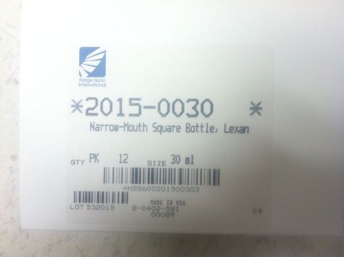 Lot 12 NEW VWR Nalgene 30ml Lab Square Bottle PC Narrow-Mouth
