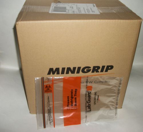 New Case 1000 Minigrip 6&#034;X9&#034; Lab Guard SBL2X69B Specimen Bags Biohazard Tearzone